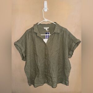beachlunchlounge New Laurel Button-Up Short Sleeve Top — Sage Green